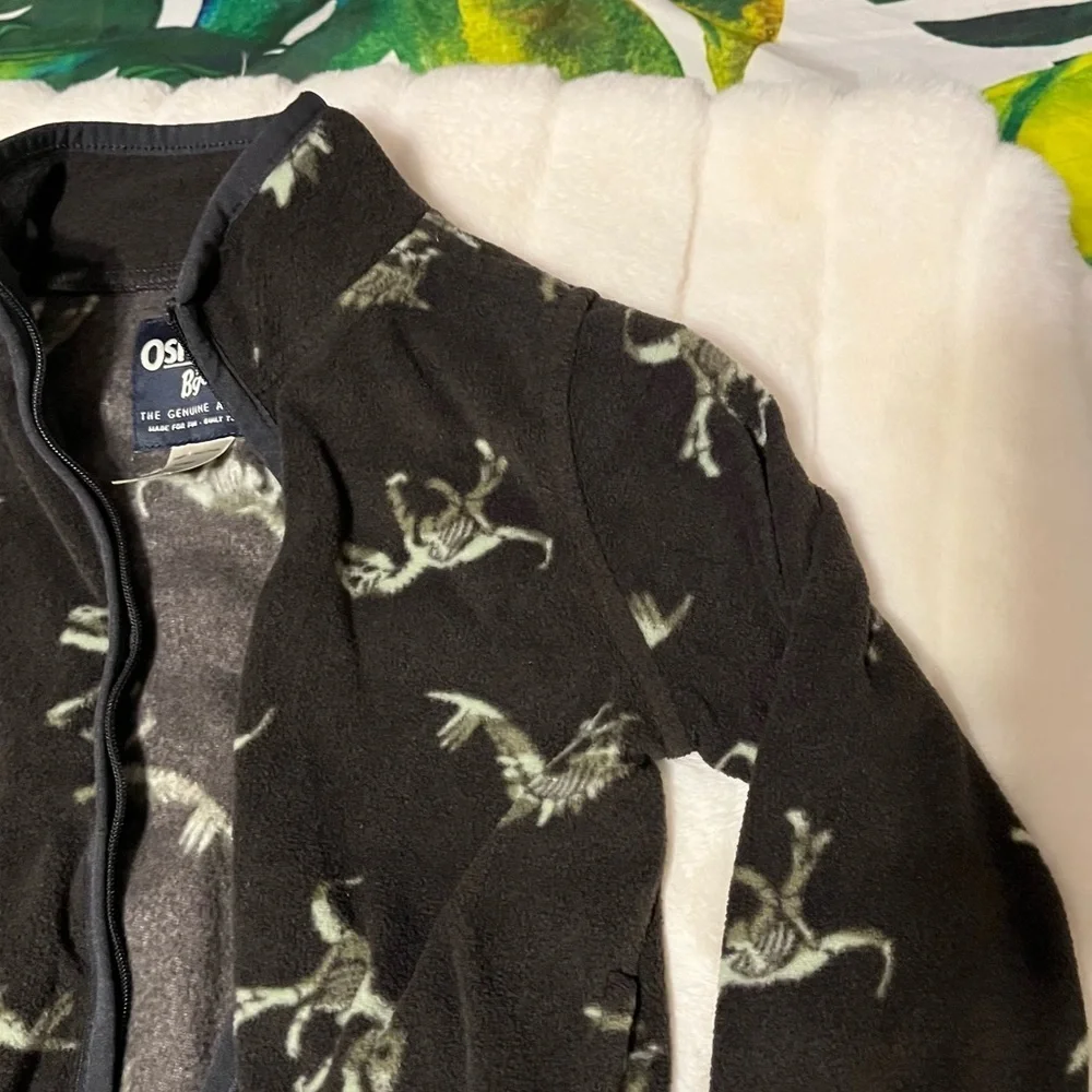 EUC OshKosh Baby Toddler 24M Grey Brown Dino Zip Fleece Lightweight Zip Jacket